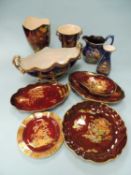 COLLECTION OF CARLTON WARE ROYAL LUSTRE CHINA, including table centrepiece, and three vases, etc. (