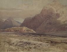 GEORGE COCKRAM RI (British, 1861-1950) watercolour - extensive mountainscape, signed lower left,