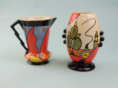 LORNA BAILEY MARSHLAND COTTAGE VASE, 19.5cms (h); also a Lorna Bailey Astral jug, 16.5cms (h) (2)