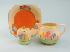 CLARICE CLIFF ROYAL STAFFORDSHIRE CROCUS PATTERN PRESERVE POT, 9.5cms (h); also a Royal