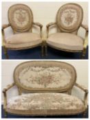 FRENCH MOULDED GILT & TAPESTRY THREE-PIECE SALON SUITE, late 19th century, comprising canapé with