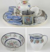 MIXED CERAMICS GROUP, including Riley type antique vase, hand-painted with floral sprays, 24cms (h);