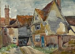 ‡ IVA H. WILLIAMS watercolour - entitled verso 'Old Houses, Abbington', monogrammed lower right,