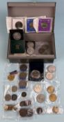 COLLECTION OF MIXED BRITISH COINS & MEDALLION, contained within a cash tin Provenance: private