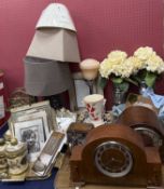 MIXED LOT consisting of mantel clocks, small number of decorative ceramics, table lamps, brass