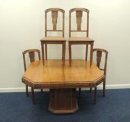1930s FRENCH OAK EXTENDING DINING TABLE, rectangular top having canted corners with carved