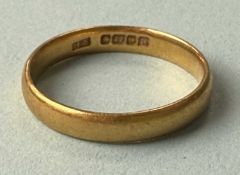 22CT GOLD WEDDING RING, size M, 3g Provenance: private collection Cheshire