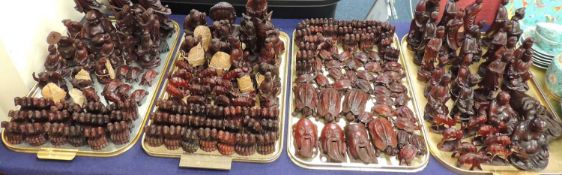 LARGE COLLECTION OF MODERN CHINESE CARVED WOODEN FIGURES, including Guanyin, other Daoist figures,