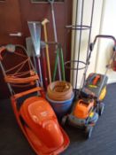 GARDENING TOOLS, comprising Flymo (280), small lightweight electric rotary lawnmower, metal garden