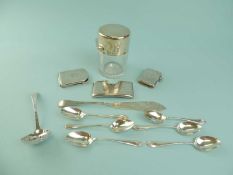 GROUP OF SILVER COLLECTABLES, including calling card case; vesta case; match book holder with hinged
