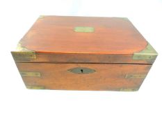 GEORGIAN MAHOGANY BRASS BOUND CAMPAIGN WRITING BOX, with recessed side handles, interior fitted with