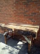 WOODEN WORKBENCH with two vices Provenance: private collection Merseyside
