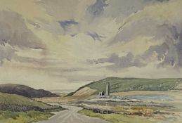 ‡ ALEC C. QUAYLE (Manx artist) watercolour - landscape with mine and chimney in foreground,