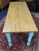QUALITY OAK & PAINTED KITCHEN TABLE in the Victorian style, 77.5 (h) x 244 (l) x 87cms (d)