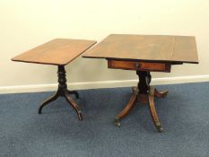 LATE REGENCY MAHOGANY PEDESTAL PEMBROKE TABLE, 75 (h) x 92.5 (w) x 58cms (d); also a mahogany