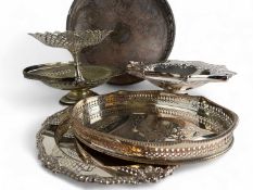 ASSORTED PLATED WARE including shaped circular cake basket with pierced rim and swing handle,