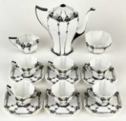 SHELLEY TALL TREES & SUNSET PATTERN COFFEE SERVICE, RTD no. 723404, 1930s, to include tall teapot,