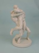 HEREND WHITE GLAZED PORCELAIN MODEL of wrestlers, after the antique, 41cms (h) Provenance: private
