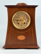 EDWARDIAN MAHOGANY & INLAID MANTEL CLOCK, in the style of Liberty, French chiming movement 'The