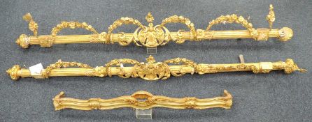 PAIR OF VICTORIAN MOULDED GILT GESSO PELMETS, 210cms (l); also a smaller carved parcel gilt