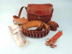 LEATHER CARTRIDGE BAG & BELT, wafer thrower, etc. Provenance: private collection Cheshire
