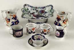 ASSORTED GAUDY WELSH / WELSH LUSTRE, including pair of panelled jugs, 19cms (h); chinoiserie pattern