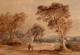 ANTHONY VANDYKE COPLEY FIELDING (1787-1855) watercolour - A View in Roydon, Essex, with Charles
