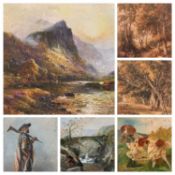 ASSORTMENT OF FRAMED PICTURES, including a pair of late Victorian woodland watercolours, 53 x 42cms;