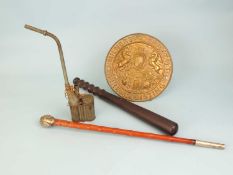 CHINESE TRADITIONAL METAL OPIUM PIPE, along with a metal mounted bamboo opium pipe, a Victorian