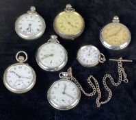 ASSORTED POCKET WATCHES, silver, nickel, and chrome cased (7) Provenance: private collection