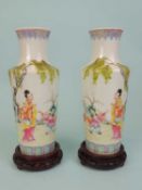 PAIR OF CHINESE REPUBLIC VASES, decorated with figures in famille rose colours, six-character