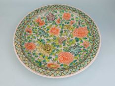 LARGE CHINESE REPUBLIC FAMILLE VERT CHARGER, six-character mark beneath the rim, 52cms (diam.)