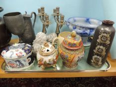 ASSORTED COLLECTABLES, including Karntner glazed terracotta bottle vase, 23cms (h); Victorian moss