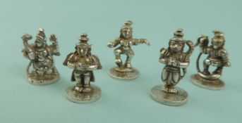 FIVE MINIATURE INDIAN WHITE METAL CHARMS, deities, 25mms (h) Provenance: private collection