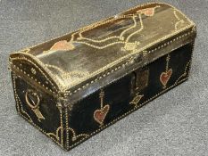 BRASS STUDDED LEATHER DOME-TOP TRUNK, in 17th century style, with wrought metal lock plate and