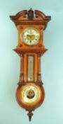 WALNUT CASED GERMAN WALL CLOCK with thermometer and barometer, 68cms (h) Provenance: private