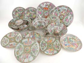 TWO CHINESE FAMILLE ROSE PLATES, early 19th century, 20.5cms (diam.), also THREE CANTON FAMILLE ROSE