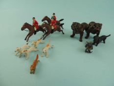 PAINTED MINIATURE LEAD FIGURES, early 20th century, including three huntsmen on horseback, 38mms (