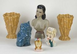 20TH CENTURY DECORATIVE CERAMICS GROUP, including pair of Sylvac bamboo form vases, impressed marks,