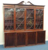 SCOTTISH MAHOGANY & INLAID BREAKFRONT LIBRARY BOOKCASE, attributed to Whytock & Reid (Edinburgh),