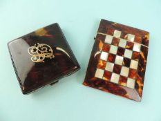 SILVER & TORTOISESHELL CIGARETTE CASE, inlaid with gold monogram, 8cms²; and a Victorian