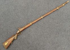 MID-19TH CENTURY PERCUSSION ACTION RIFLE, full stock, with three brass bands and steel underbarrel