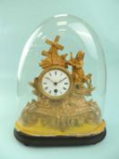 FRENCH GILDED SPELTER MANTEL CLOCK, barrel dial with windmill surmount, figure to side, on