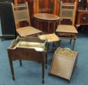 PAIR OF LATE VICTORIAN OAK CANED SIDE CHAIRS, mahogany oval occasional table, mahogany jardinière