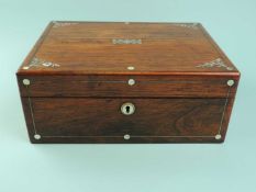 VICTORIAN MOTHER OF PEARL INLAID ROSEWOOD TRINKET BOX, interior fitted with silk lined tray, 12 (