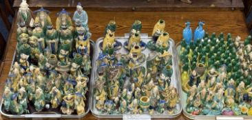 COLLECTION OF CHINESE MUDMEN FIGURES in traditional colours, similar figural pen stands, miniature