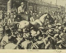 ‡ CHARLES FREDERICK TUNNICLIFFE OBE RA (1901-1979) black and white print - entitled 'Horse Market,