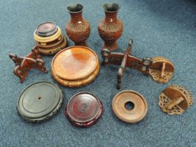 ORIENTAL COLLECTABLES including pair of Chinese Cinnabar type vases, 23.5cms (h), various hardwood