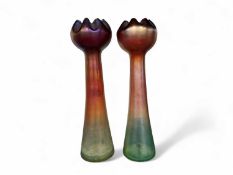 MATCHED PAIR OF AUSTRIAN IRIDESCENT GLASS TULIP VASES IN THE STYLE OF LOETZ, finished in