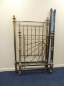 ART DECO BRASS SINGLE BED by Maple & Co., London, with footboard of rising sun form, with adapted